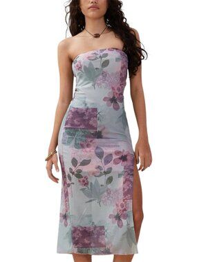 Motel Rocks Nehwa y2k Bandeau Mesh Midi Dress Abstract Scrapbook S/M